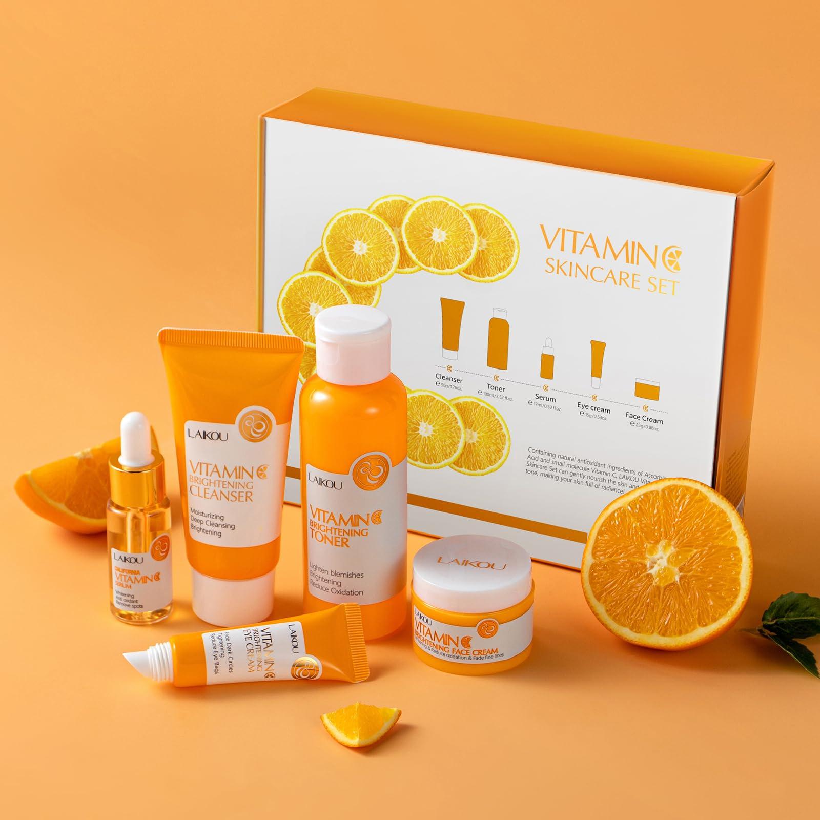 LAIKOU LAIKOU Skin Care Power Duo Box, LAIKOU Japan Sakura Skin Care Kit + LAIKOU Vitamin C Skin Care Kit, Daily Skin Care Routine, Travel Kit