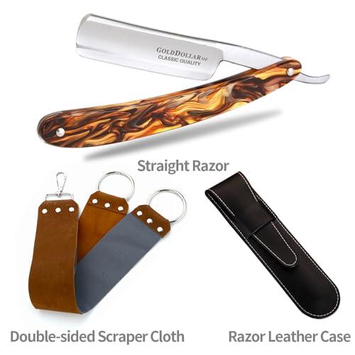 Gold Dollar Gold Dollar Retro Shaving For Men Acrylic Handle Straight Razor Barber Shaving Ready Without Stabilizer Scraper Cloth Kit