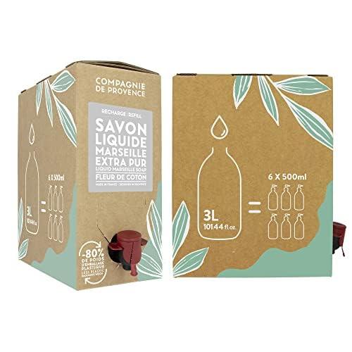 La Compagnie de Provence Compagnie de Provence Savon de Marseille Extra Pure Liquid Soap, Cotton Flower, 101.4 Fl Oz Eco Refill