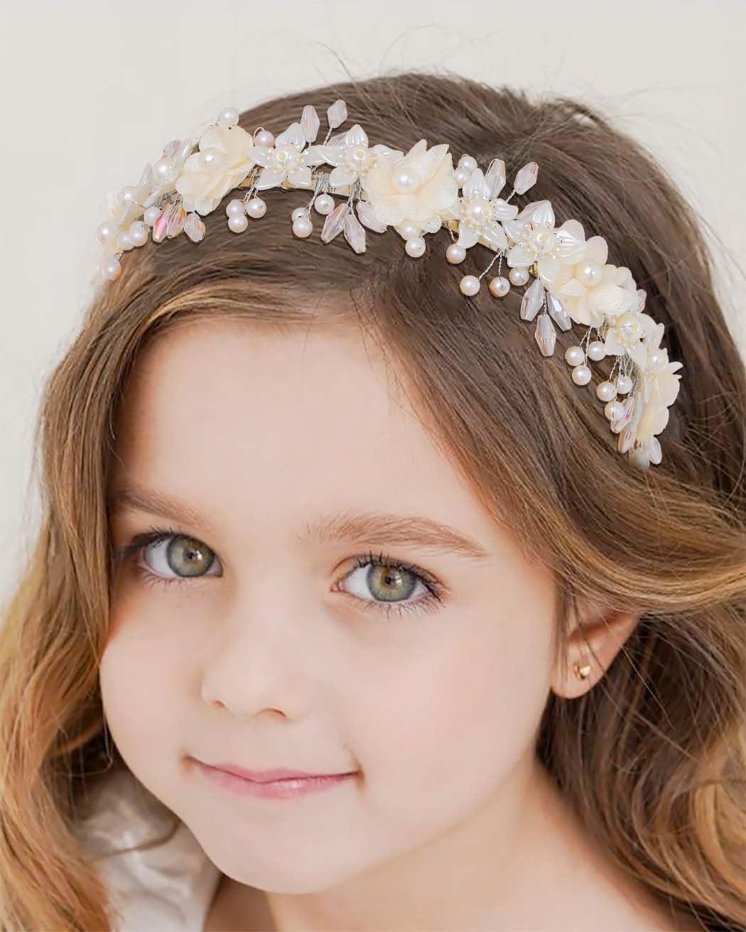 Campsis Campsis Hairband - White Flower Headband for Girls, Pearl Princess Girl Hair Bands, Wedding Bride Hair Accessories for Women and Girls