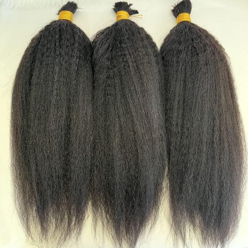 RJ HAIR RJ HAIR 100% Human Hair Kinky Straight Bulk Brazilian Human Hair Bulk For Braiding Coarse Italian Yaki Bundles for Black Women (26inch, 1Pcs/Lot)