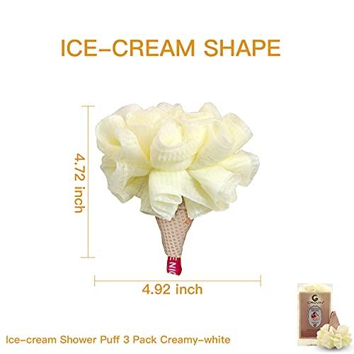 CROVIN CROVIN Ice Cream Bath Sponge Pouf (Set of 3)-Creamy White Soft Mesh Puff Exfoliating Shower Sponge Ball Body Scrubber For Adults, Children