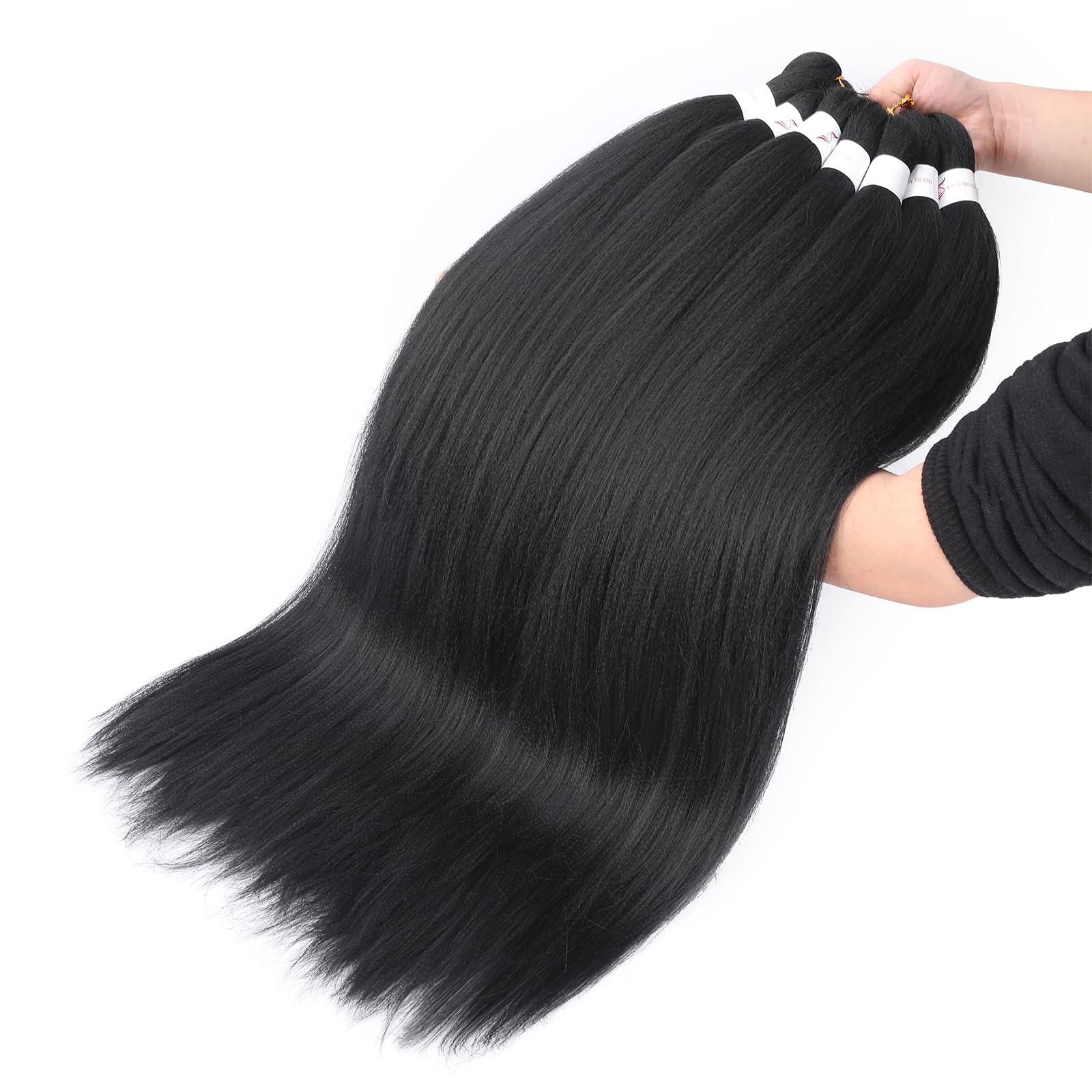 Zoewan Ombre Burgundy Braiding Hair Pre stretched 8 Packs 18 Inch Kanekalon Yaki Texture Pre stretched Hair For Braiding Professional Synthetic Hair Extension Itch Free Hot Water Setting(18\", T1B/900#)