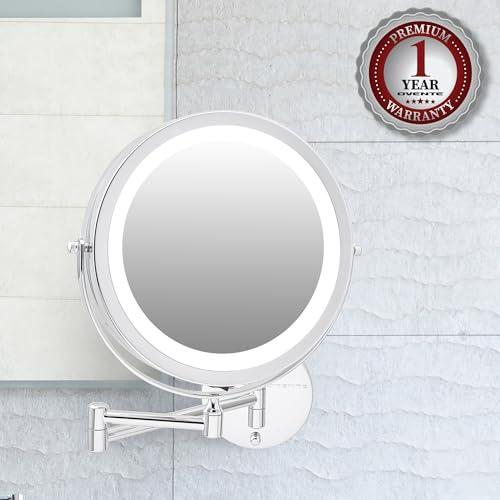 OVENTE OVENTE 9" Lighted Wall Mount Makeup Mirror with 1X/10X Magnification, Cordless Double Sided Magnifying Round Vanity Mirror, 360 Swivel Design, Extendable and Folding Arm, Polished Chrome MFW85CH1X10X