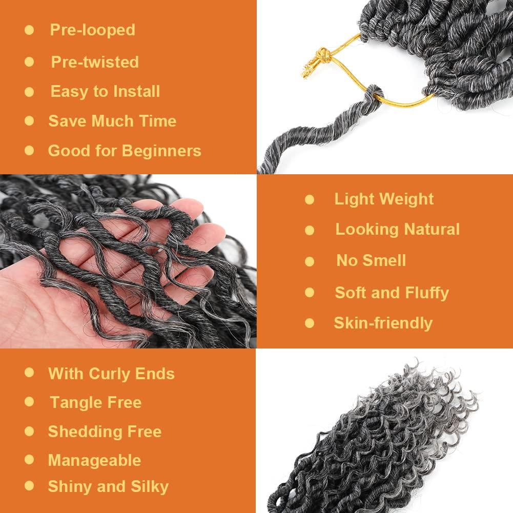 BAOTA Goddess Locs Crochet Hair 22 Inch 7 Packs Ombre Gray Crochet Hair Boho Locs Pre Looped Faux Locs Crochet Hair for Women Curly Crochet Goddess Locs (T1B/Gray#)