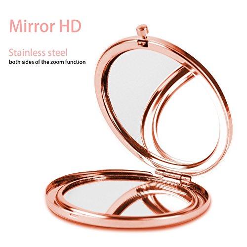YCKMD YCKMD Rose Gold Travel Purse Mirror Compact Double Sides 2X & 1x Magnification Hand Mirror Metal Round Bohemian Mirror for Women and Girls-Flower Cactus