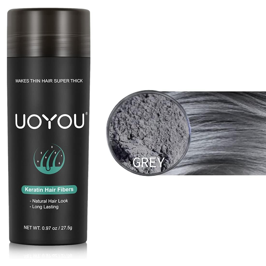 UOYOU GREY Hair Fibers for Thinning Hair 27.5g Bottle | Undetectable & Natural Keratin Hair Fibers Concealer for Hair Loss for Men and Women | Hair Building Fibres Powder [GREY]