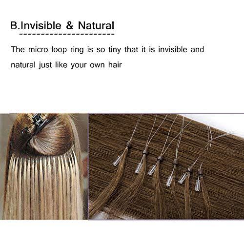MY-LADY Loop Remy Hair Extensions Human Hair Silicone Micro Ring Beads Stick Tipped Hair Fish Line Link Hairpieces Hand Tied 1g/Strand 50 Individual Strands 50g Highlight 22 Inch #6 Light Brown