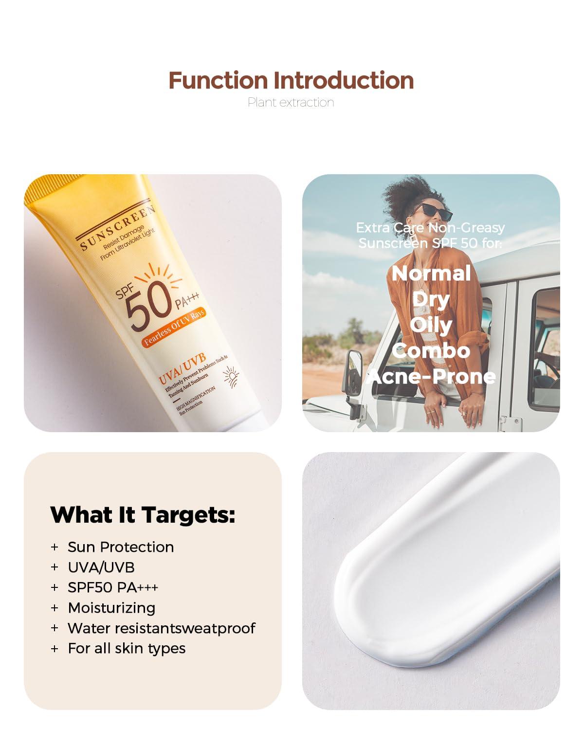 PUPUPE Sunscreen SPF 50, Hydrate Moisturizing Body Sunscreen Lotion, UVA/UVB Protection Free Oil Free Sunscreen Lotion Face & Body Sun Screen