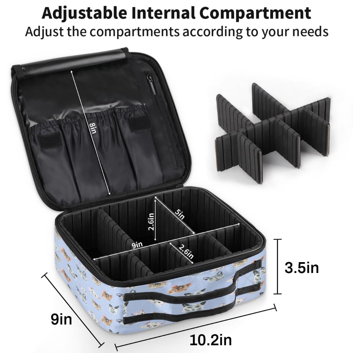 KOBLEN KOBLEN Travel Makeup Bag for Women Large Square Portable Professional Coquette Train Cosmetic Case with Handle Cat Collection