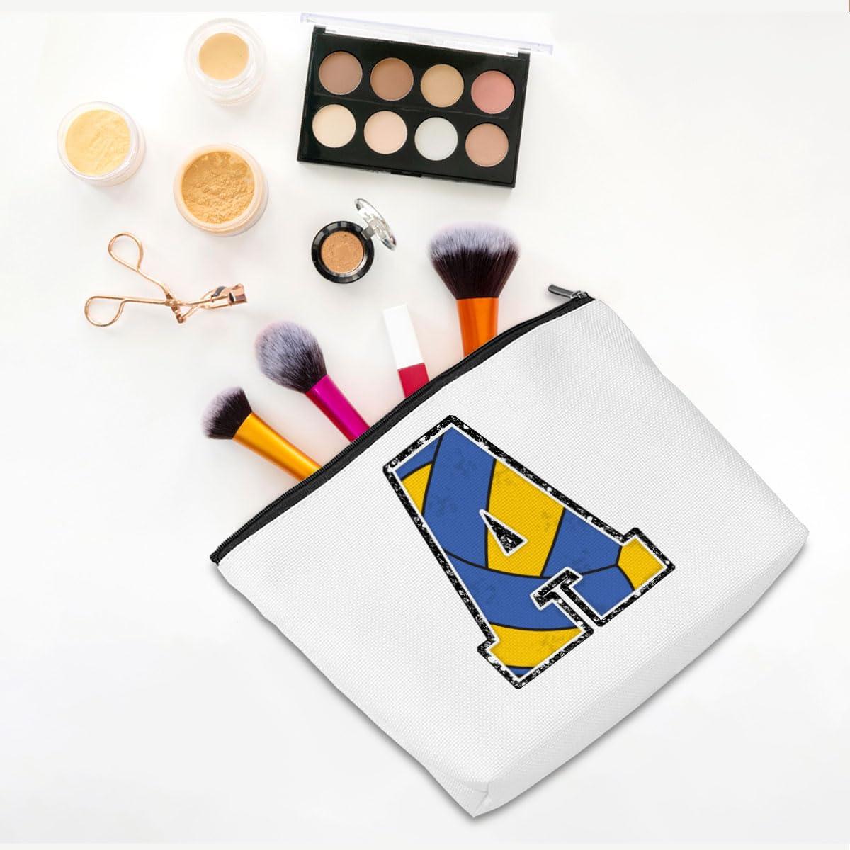 CQM Volleyball Gifts Initial Makeup Bag Monogrammed Cosmetic Bag Letter A Zipper Pouch Volleyball Accessories for Girls Women Volleyball Player Coach Friend Volleyball Stuff Graduation Birthday Gifts