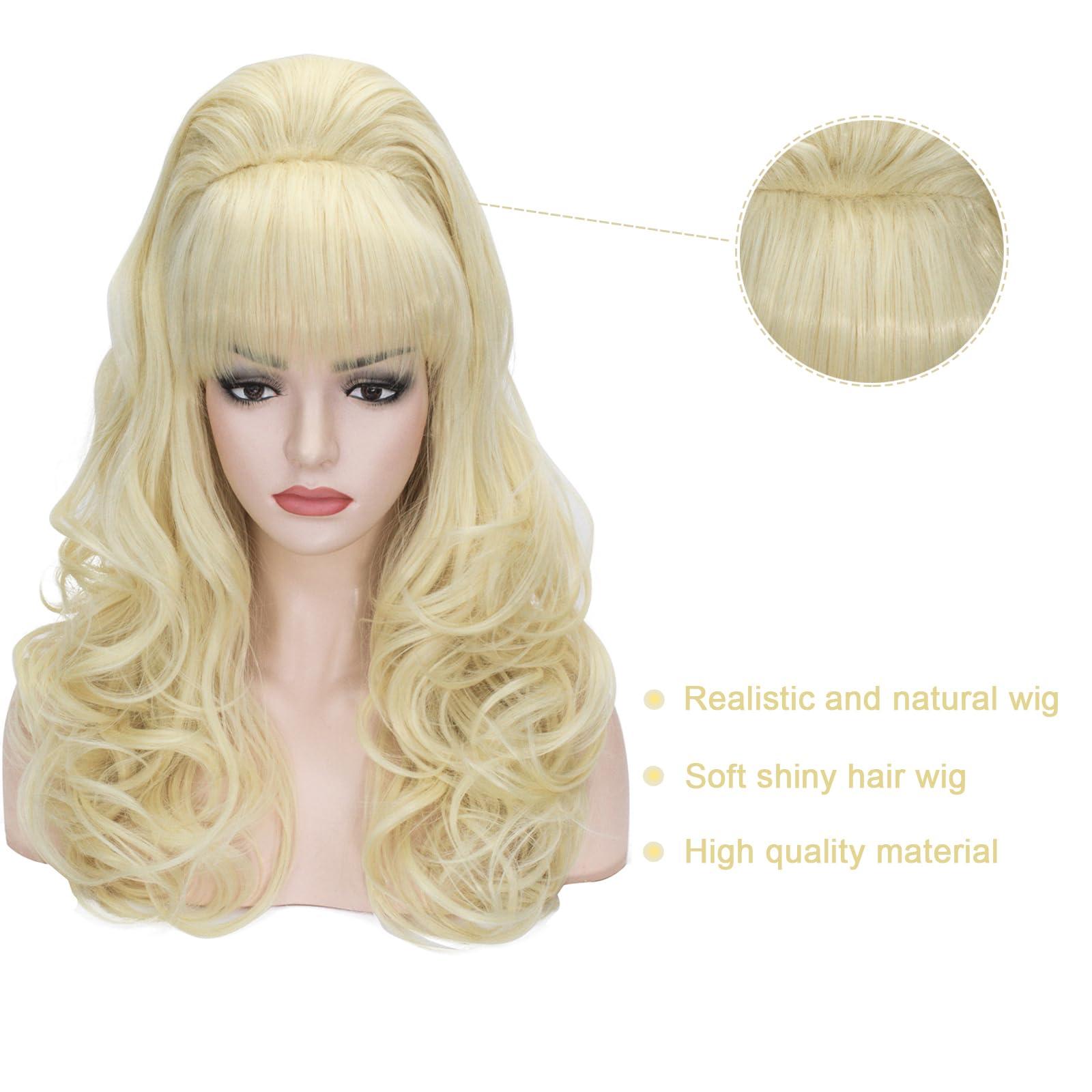 PROBEAUTY Probeauty Long Wave Blonde Bouffant Beehive Wigs Big Curly Wavy Retro Wigs for Women 70s 80s Costume 23 Inch