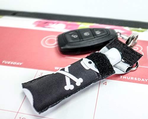 Designs in July Chapstick KeyChain Holder With Secure Close Lid. 2 Pack Lip Balm Holder. (Black w/Skulls)