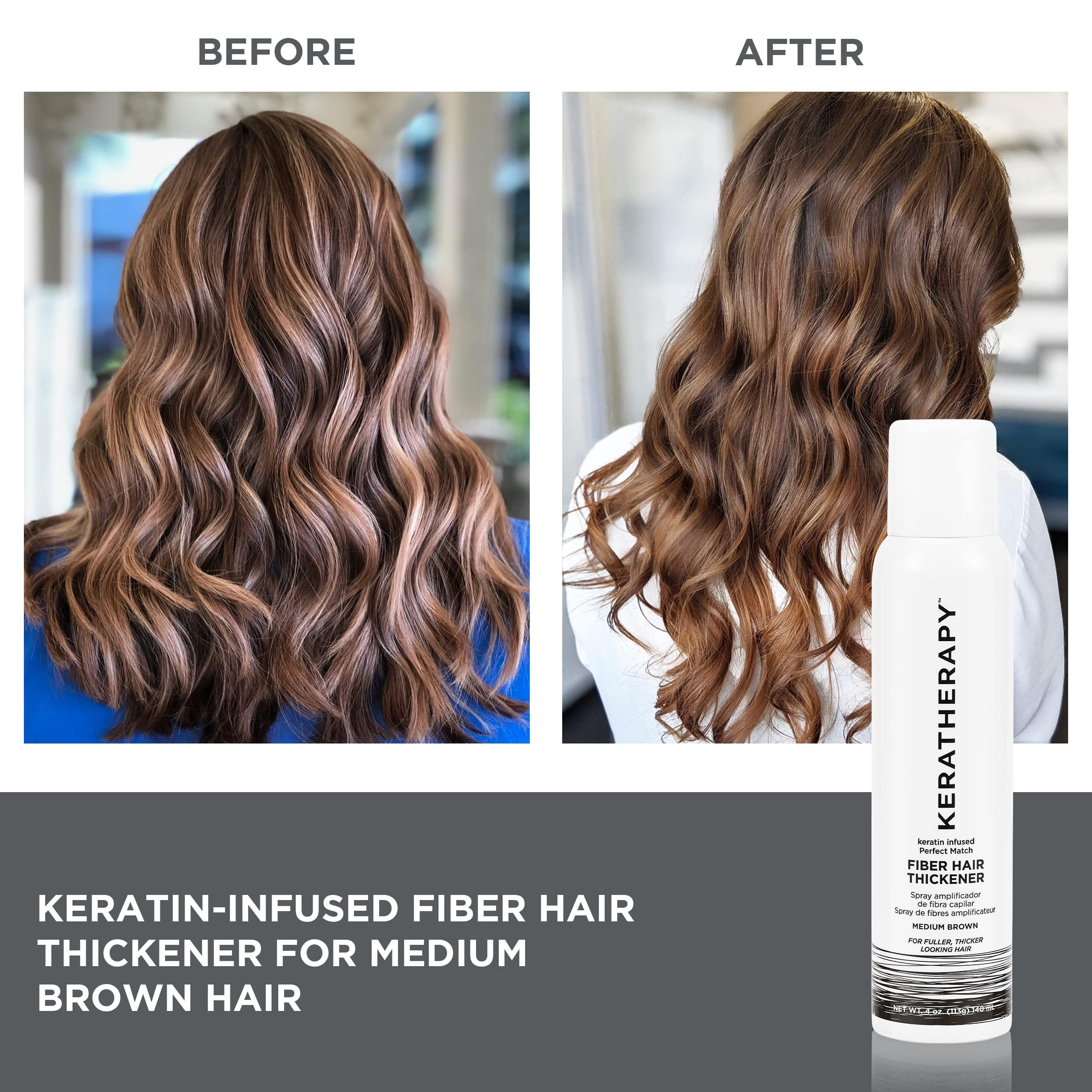 KERATHERAPY Keratherapy Keratin Infused Perfect Match Fiber Hair Thickener Spray, Medium Brown, 4 fl. oz., 140 ml - Volumizing, Thickening, & Concealing Hairspray for Scalp Coverage, Roots & Thinning Areas