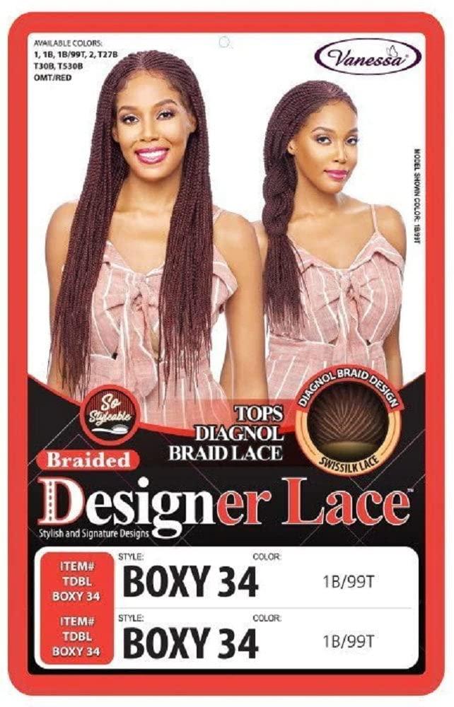 VANESSA VANESSA Tops Diagonal Braid Swissilk Designer Lace Front Synthetic Hair Wig - TDBL BOXY 34 (1B)
