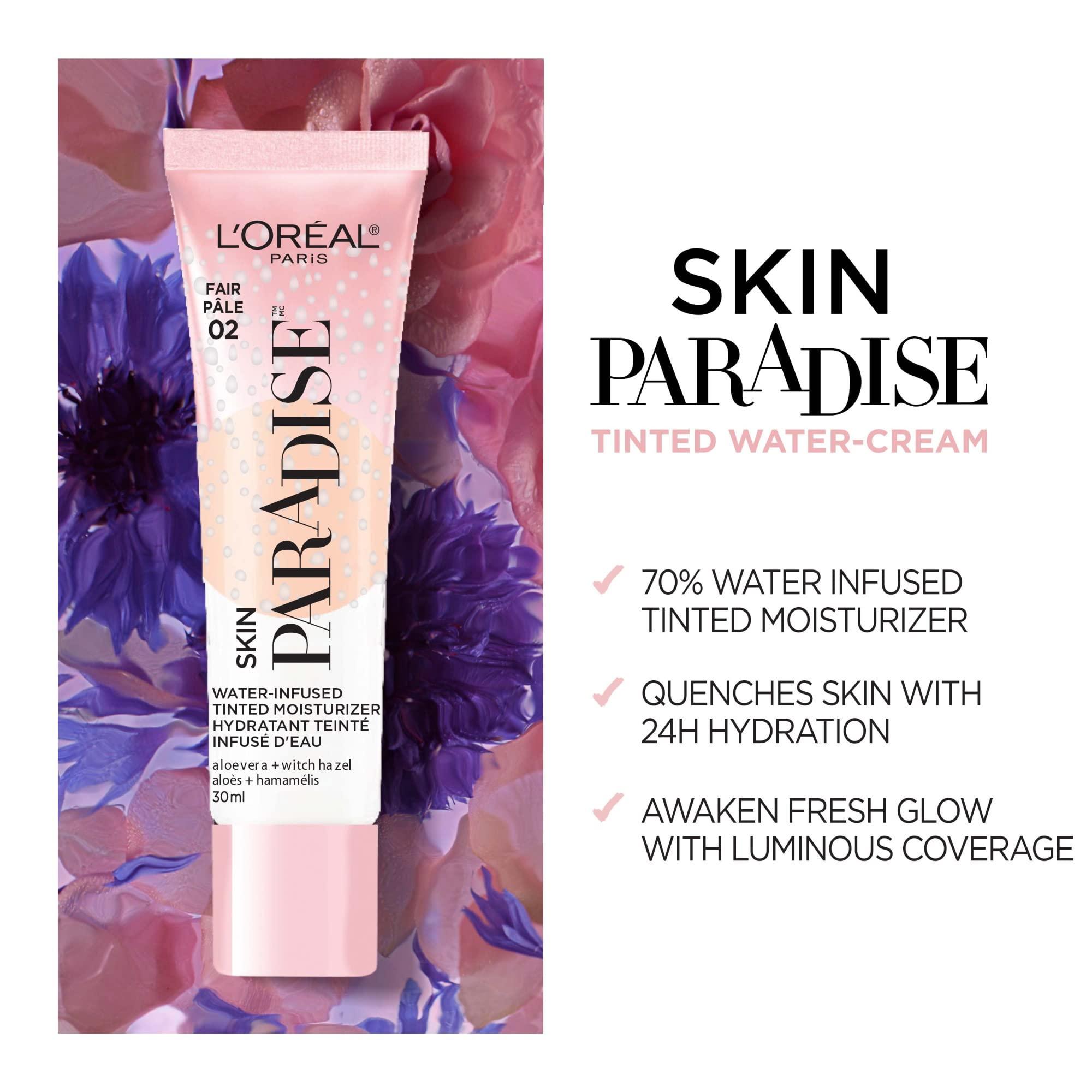LOral Paris L'Oreal Paris Skin Paradise Water-infused Tinted Moisturizer with Broad Spectrum SPF 19 sunscreen lightweight, natural coverage up to 24h hydration for a fresh, glowing complexion, Deep 03, 1 fl oz