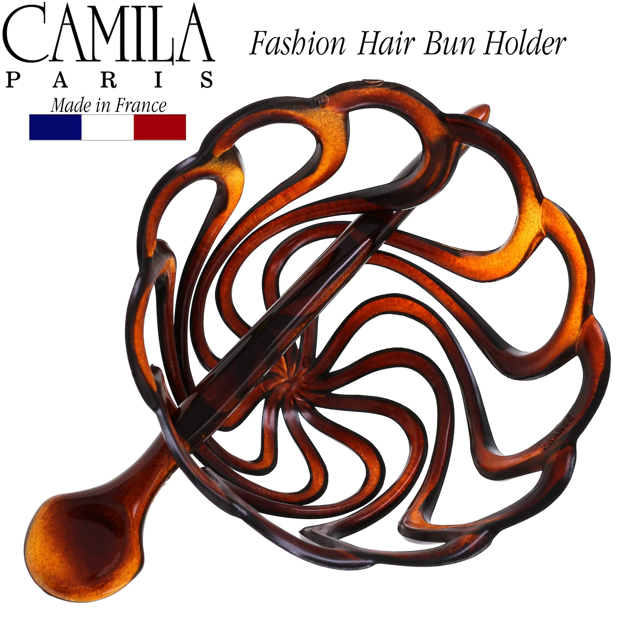 Camila Camila Paris CP16 French Hair Bun Clip Maker Cover Cap Holder, Tortoise Shell, Round Dome Bun Hair Clip for Women Hair Updo, Styling Hair Bun Accessories for Women, No Slip and Durable, Made in France