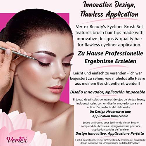 Vertex Eyeliner Brush Fine Angled Set - For Liquid Gel Liner Applicator Bent Stencils Thin Pencil Pen Real Small Sharpener Angle Wing Tips Firm Makeup Brushes Black Stamp Winged Kit Flat Waterproof Cat Eye