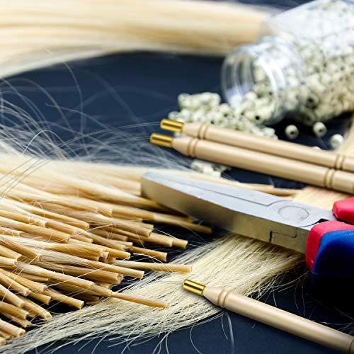 Chinco 10 Pack Wooden Hair Extension Loop Needle Threader Pulling Hook Tool and Bead Device Tool for Hair or Feather Extensions (Loop Tools)