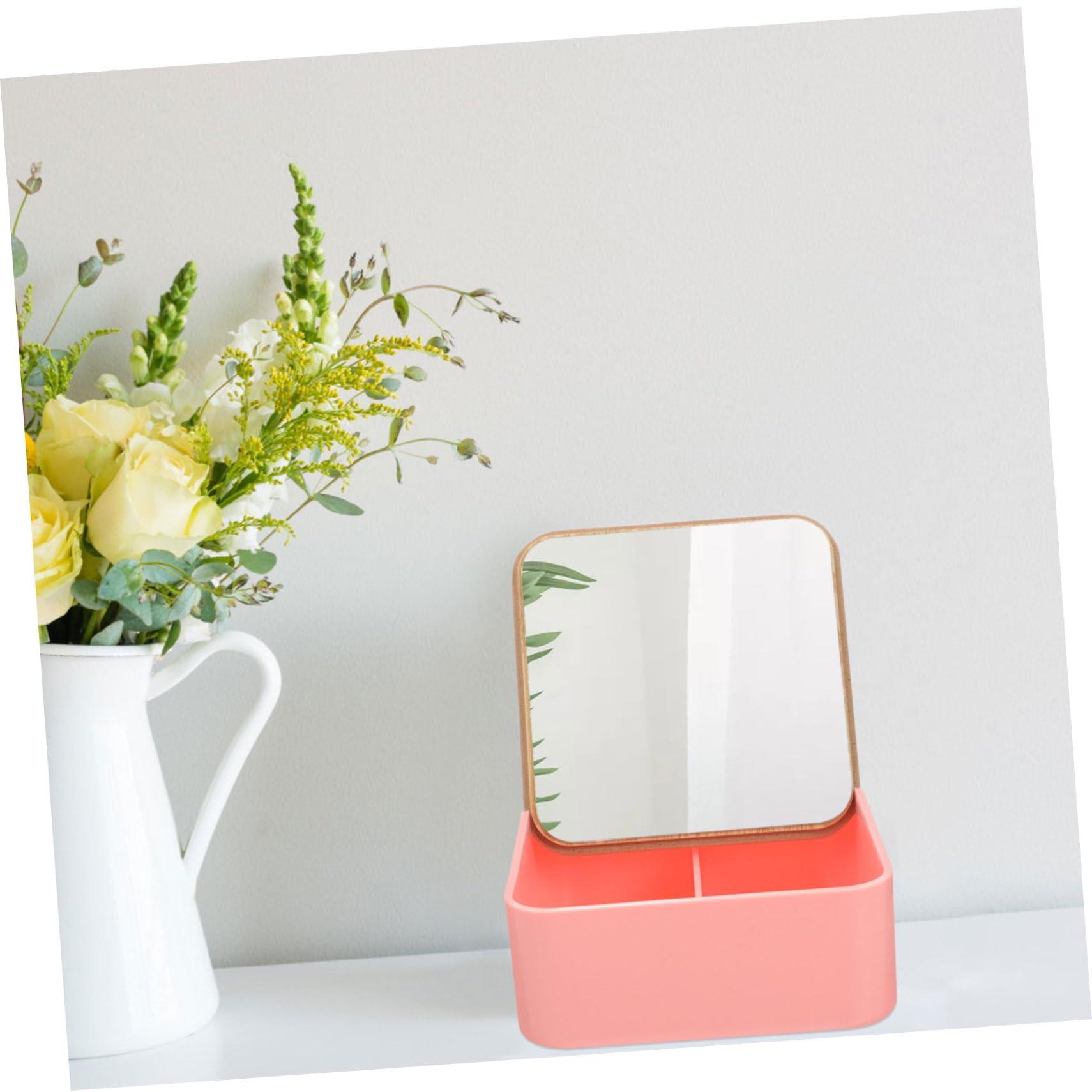HAPINARY HAPINARY Bamboo Makeup Mirror Storage Box Clamshell Design for Student Ladies Reflection Random Color