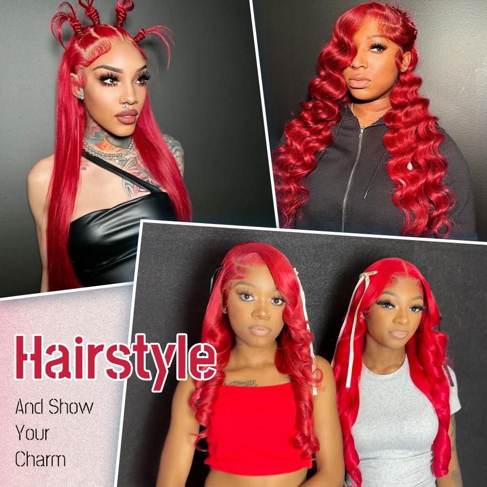 JINNOO JINNOO Red Wig Human Hair 13x4 HD Lace Frontal Human Hair Wigs 200 Density Body Wave Lace Front Wigs Human Hair Pre Plucked With Baby Hair Red Human Hair Wig Glueless Wigs Human Hair 24 Inch