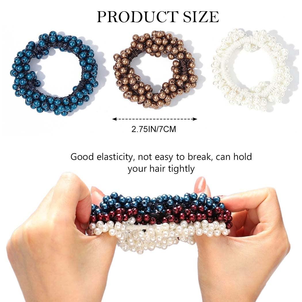 BARTOSI Bartosi Pearl Hair Ties Champagne Hair Ties Elastic Hair Scrunchies Beaded Ponytail Holder Hair Accessories for Women and Girls (Pack of 3)