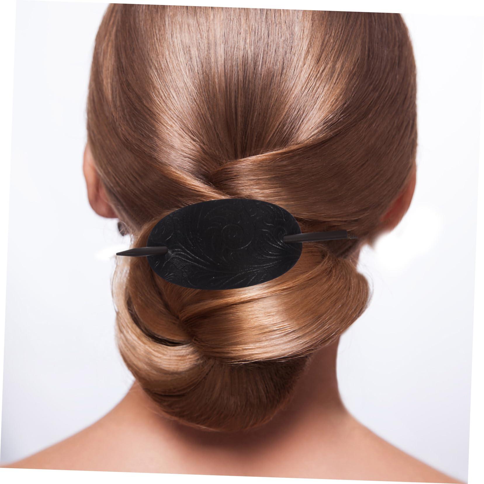 Didiseaon Didiseaon 3pcs Leather Hair Barrette Stick Black Hair Women Hair Accessories Stick Barrettes Oval Hair Clip