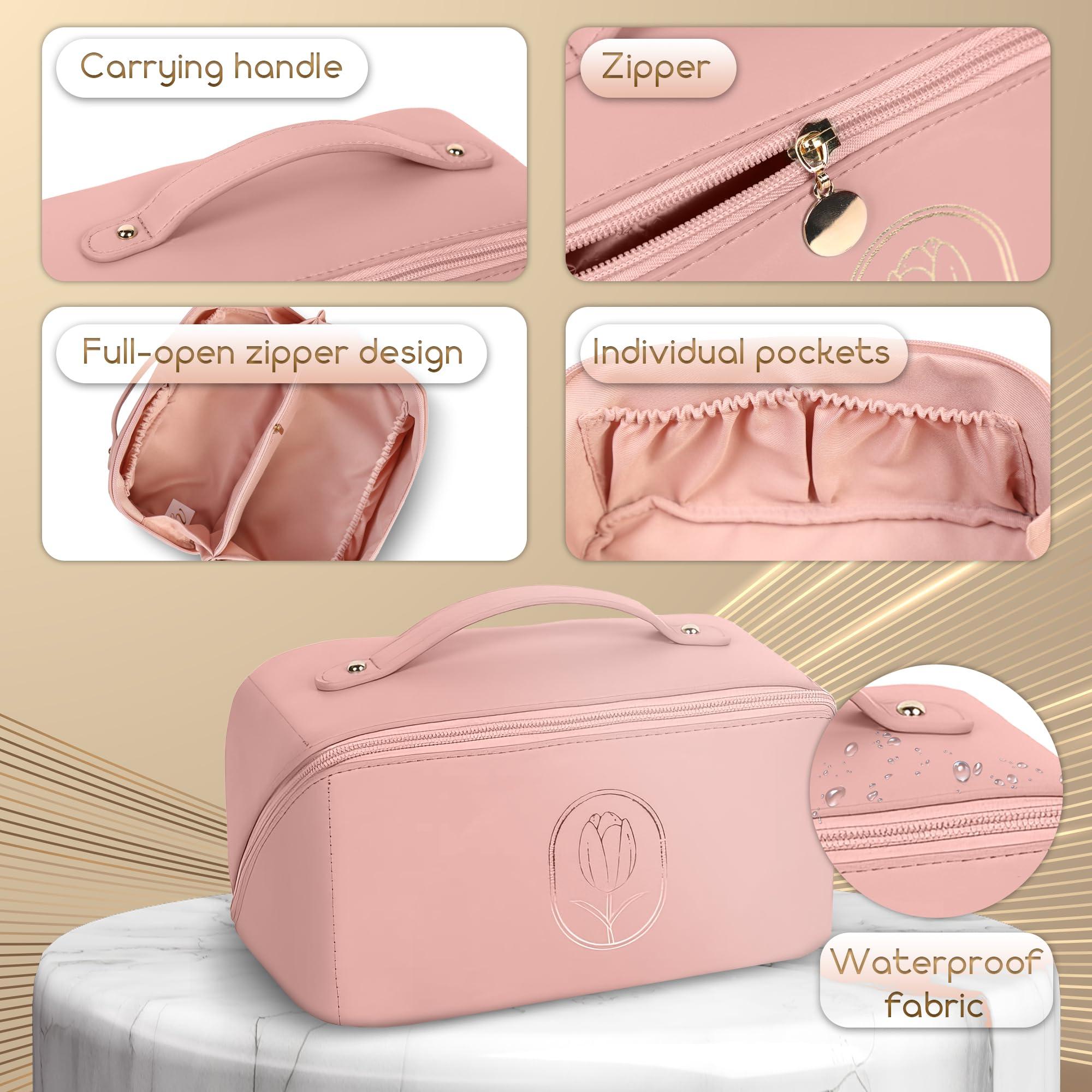 LV Levitural Levitural Large Capacity Travel Cosmetic Bag - Waterproof PU Leather Makeup Organizer with Handle, Divider, and Silicone Brush Holder