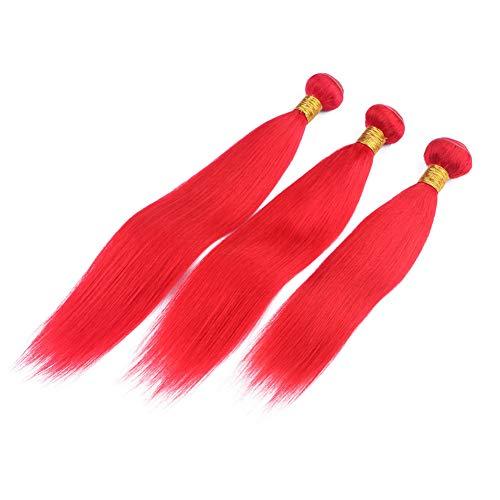 Generic Pure Red Peruvian Human Hair Silky Straight Bundles Deals 3Pcs Lot Bright Red Straight Virgin Human Hair Weave Wefts 10-30" Tangle Free (16 18 18)