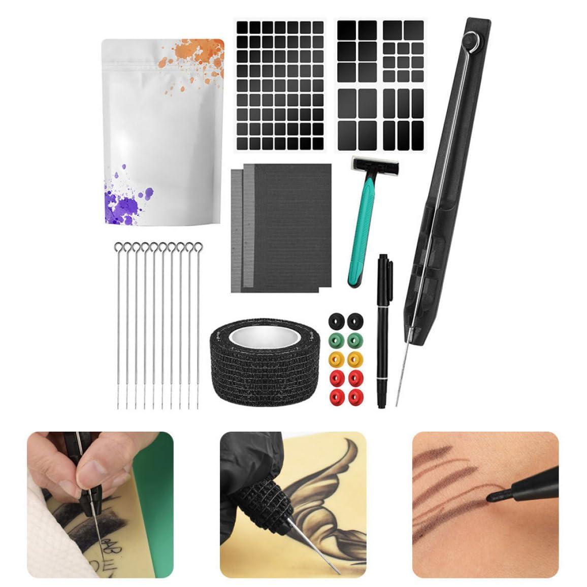 XUEYEGONGJI tattoo needles set Hand Poke and Stick Tattoo Kit Body Artist Template Sticker Needle Set with Bandage 7RL