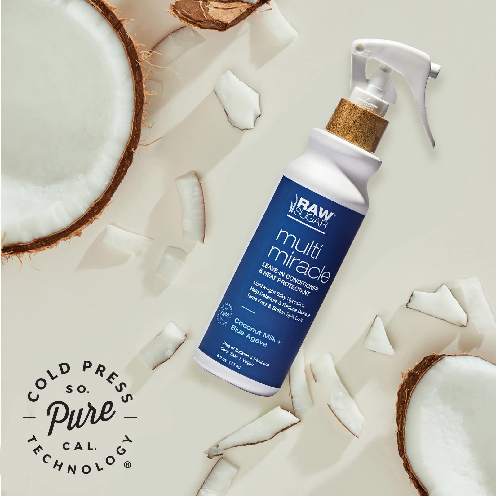 RAW SUGAR RAW SUGAR Multi-Miracle Hair Mist | Leave-In Conditioner & Heat Protectant | Coconut Milk + Blue Agave | 6 oz