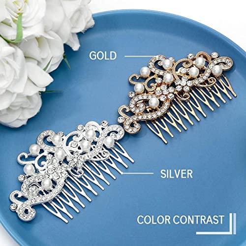 Yean Yean Decorative Bride Wedding Hair Combs with Rhinestones Bridal Hair Accessories for Bridesmaids (Silver)