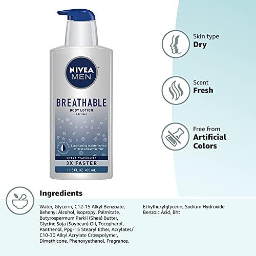 NIVEA MEN NIVEA MEN Breathable Body Lotion, 48 Hour Hydrating Lotion for Men, 13.5 Fl Oz Bottle