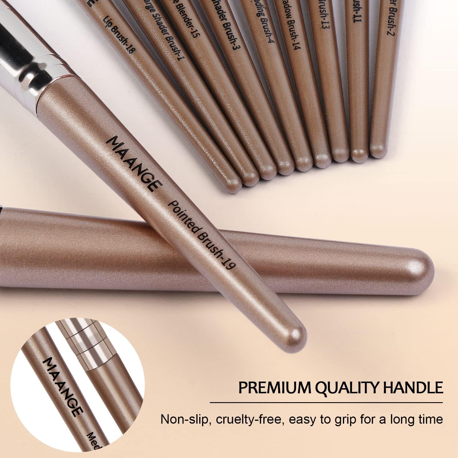 MAANGE MAANGE Small Makeup Bag for Purse and 20 Pcs Makeup Brushes Set with Gift BoxBlue+Champagne)