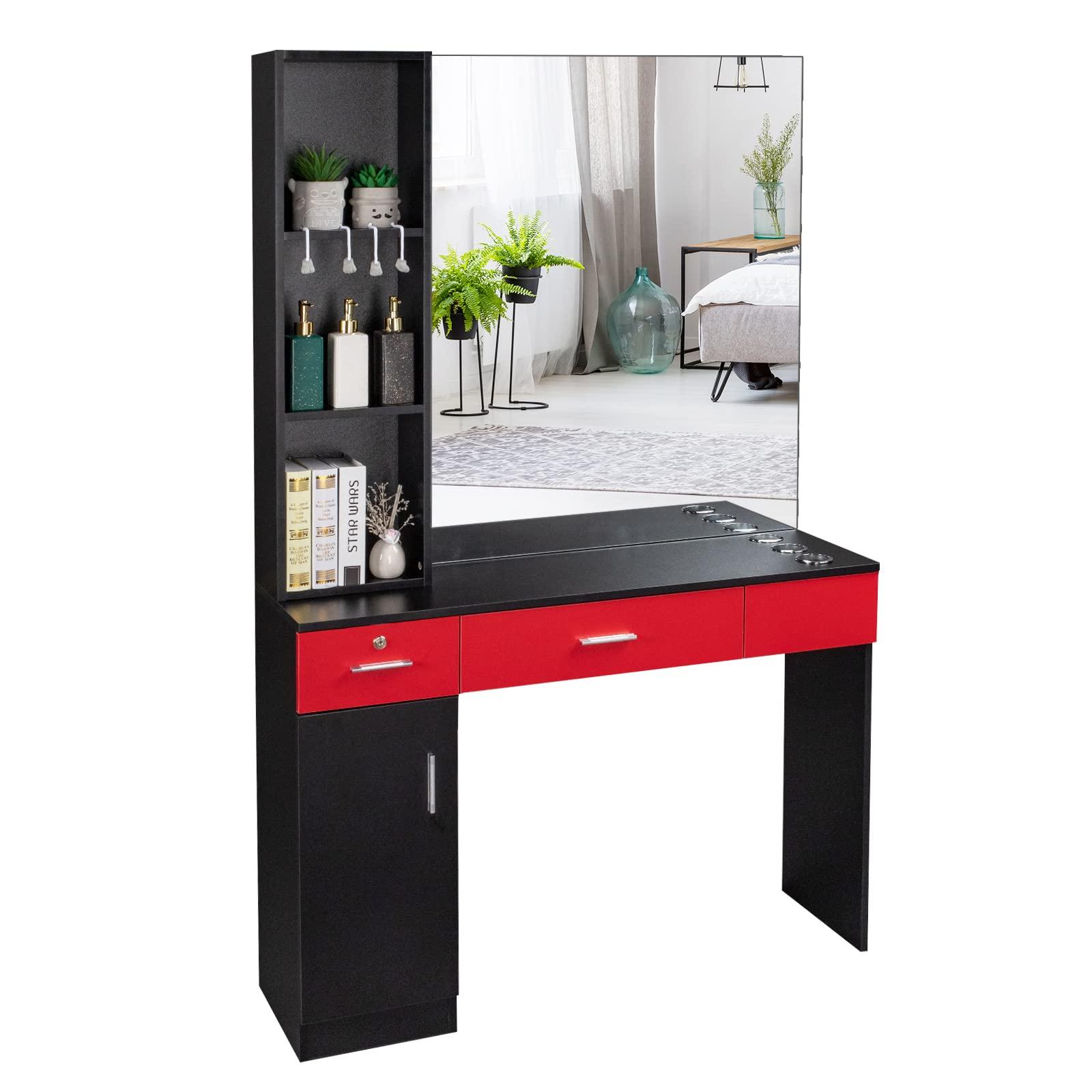 HomVent Barber Stations, Salon Stations for Hair Stylist, Wall Mount Styling Hair Makeup Station, Barber Accessories, Hair Salon Beauty Spa Equipment Set, Dressing Table Used for Barbershop (Style 7)