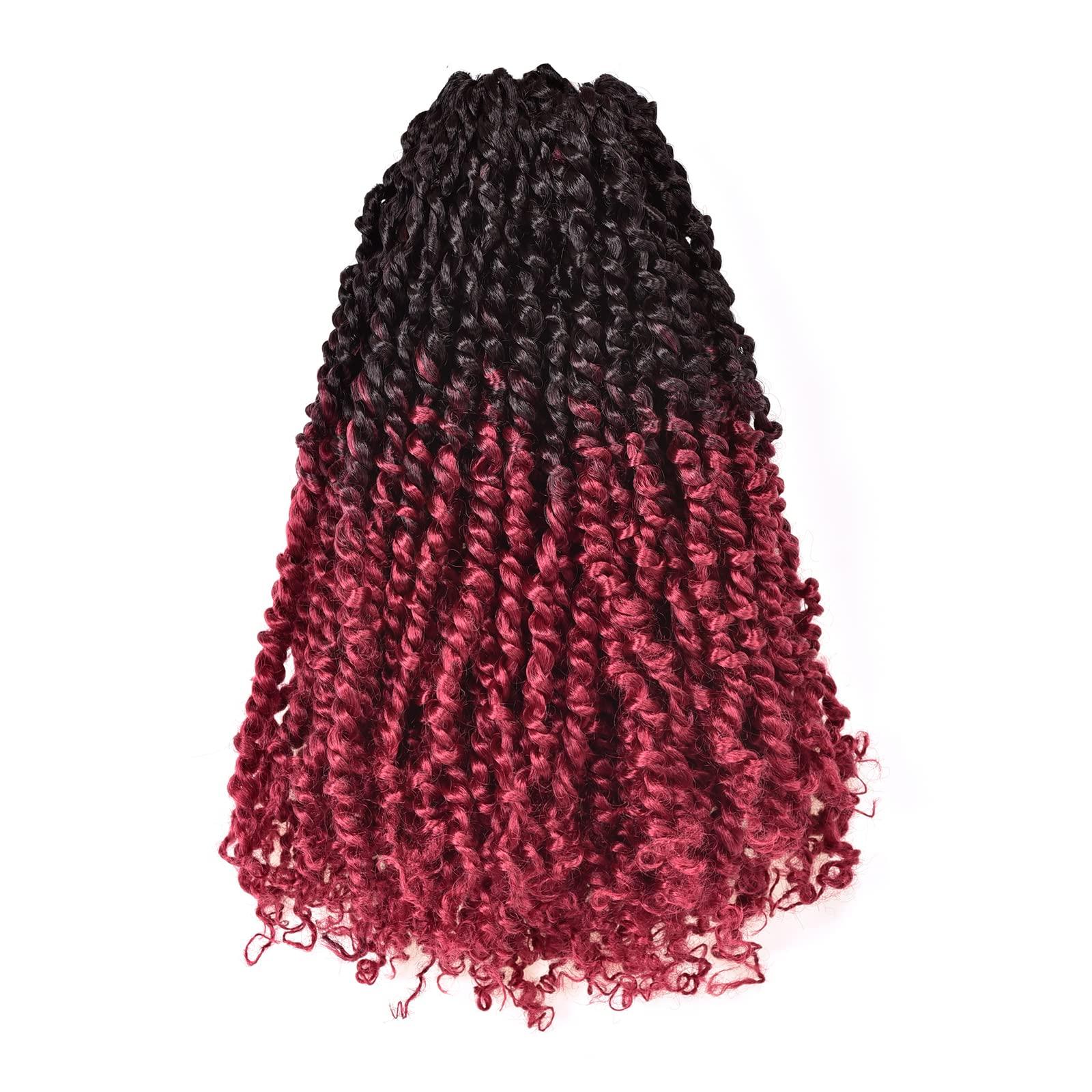 ToyoTress ToyoTress Tiana Passion Twist Hair - 14 Inch 8 Packs Ombre Burgundy Red Pre-Looped Pre-Twisted Passion Twists Crochet Braids Made Of Bohemian Hair Synthetic Braiding Hair Extension (14 Inch, OT118-8P)