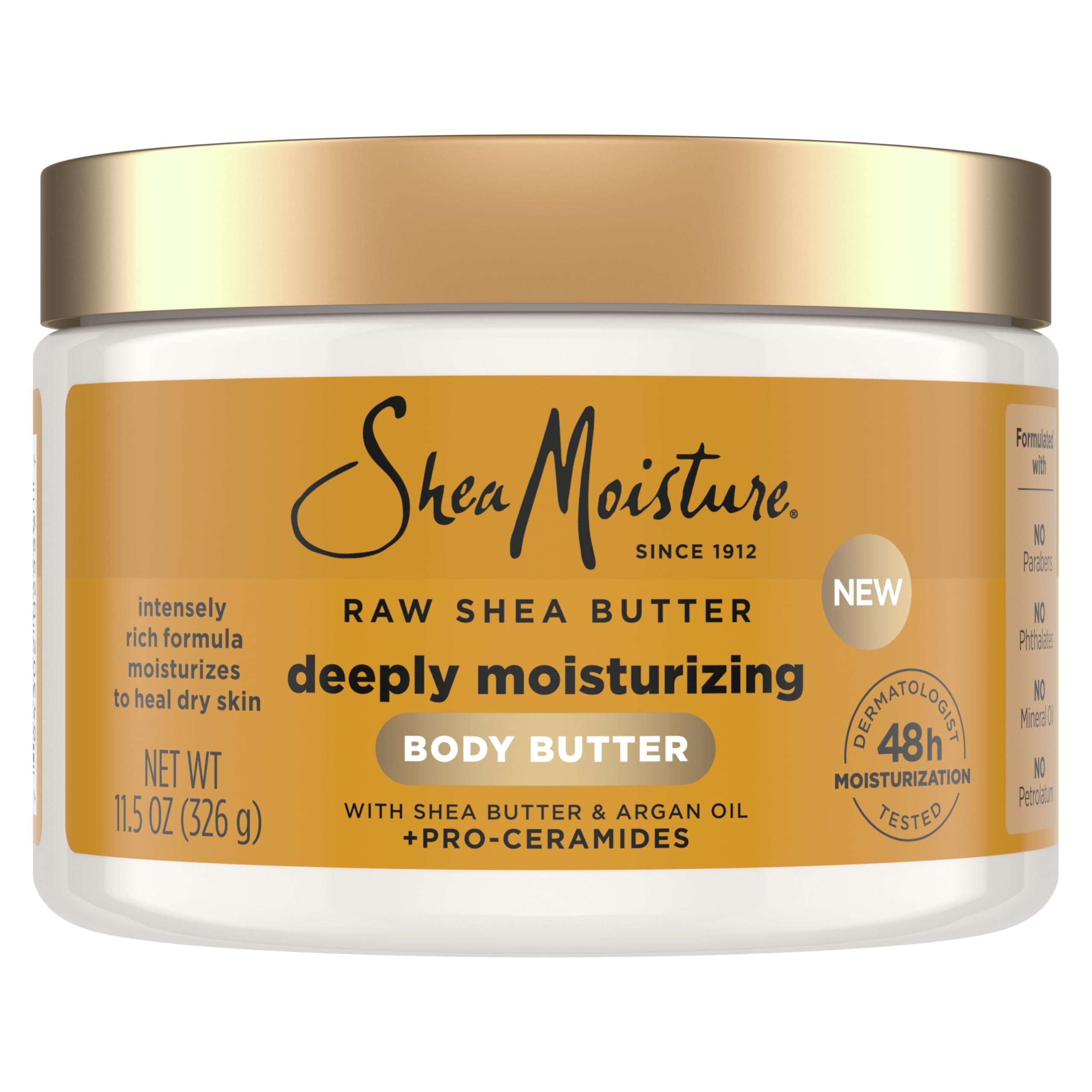 SheaMoisture SheaMoisture Deeply Moisturizing Body Butter with Raw Shea Butter, Argan Oil and Pro-Ceramides, Rich Hydration & Healing of Dry Skin, 48H Moisturizing 11.5 oz