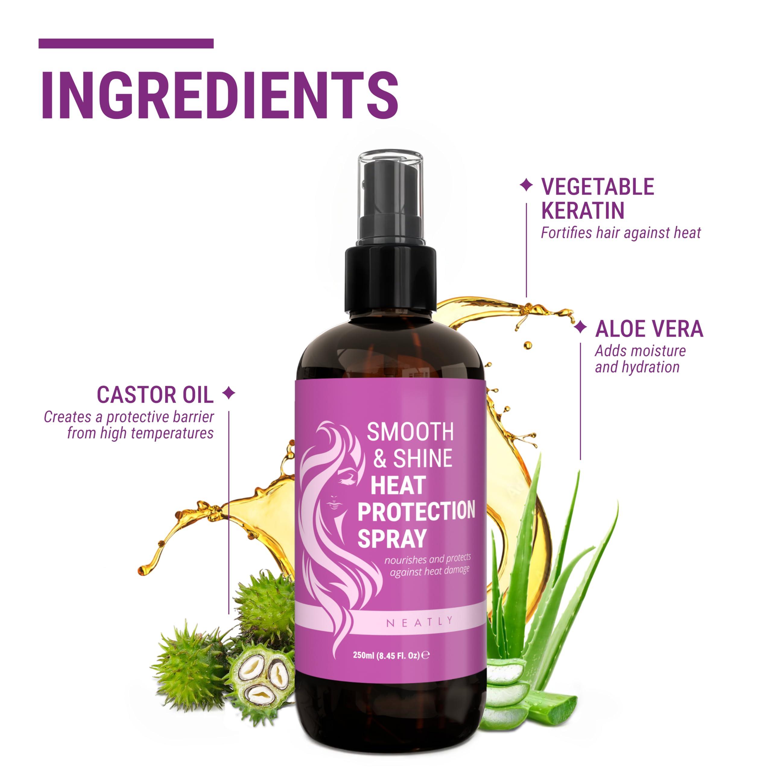 NEATLY NEATLY Leave-In Keratin Heat Protectant Spray for Hair for Dry, Damaged, Frizzy Hair - Nourishing Formula, Frizz Control, Humidity Shield - No Parabens, Sulfates or Phthalates, 8.5 Oz