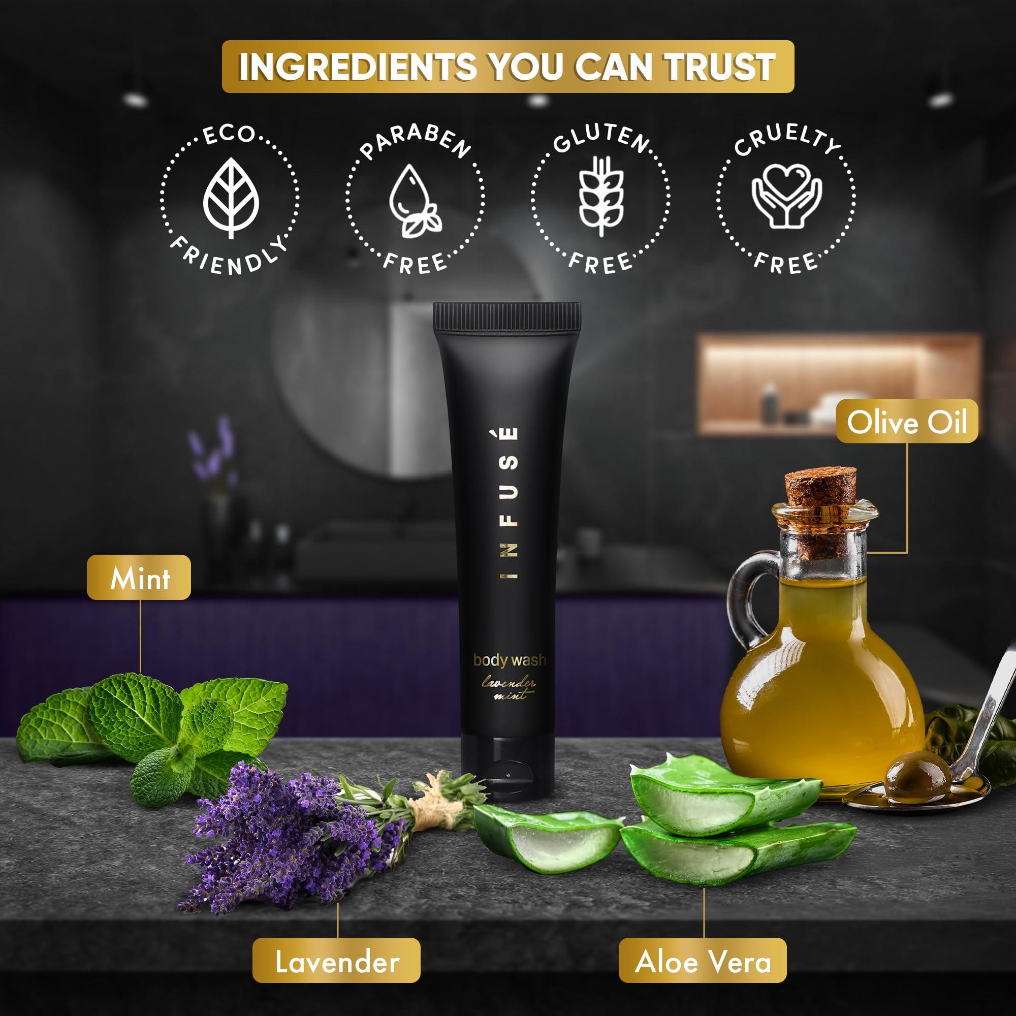 Infuse Infuse Black Hotel Toiletries Bulk | 1 oz Body Wash Travel Size | For Hotels, Vacation Rentals, Gym, Luxury, Airport | Case of 20
