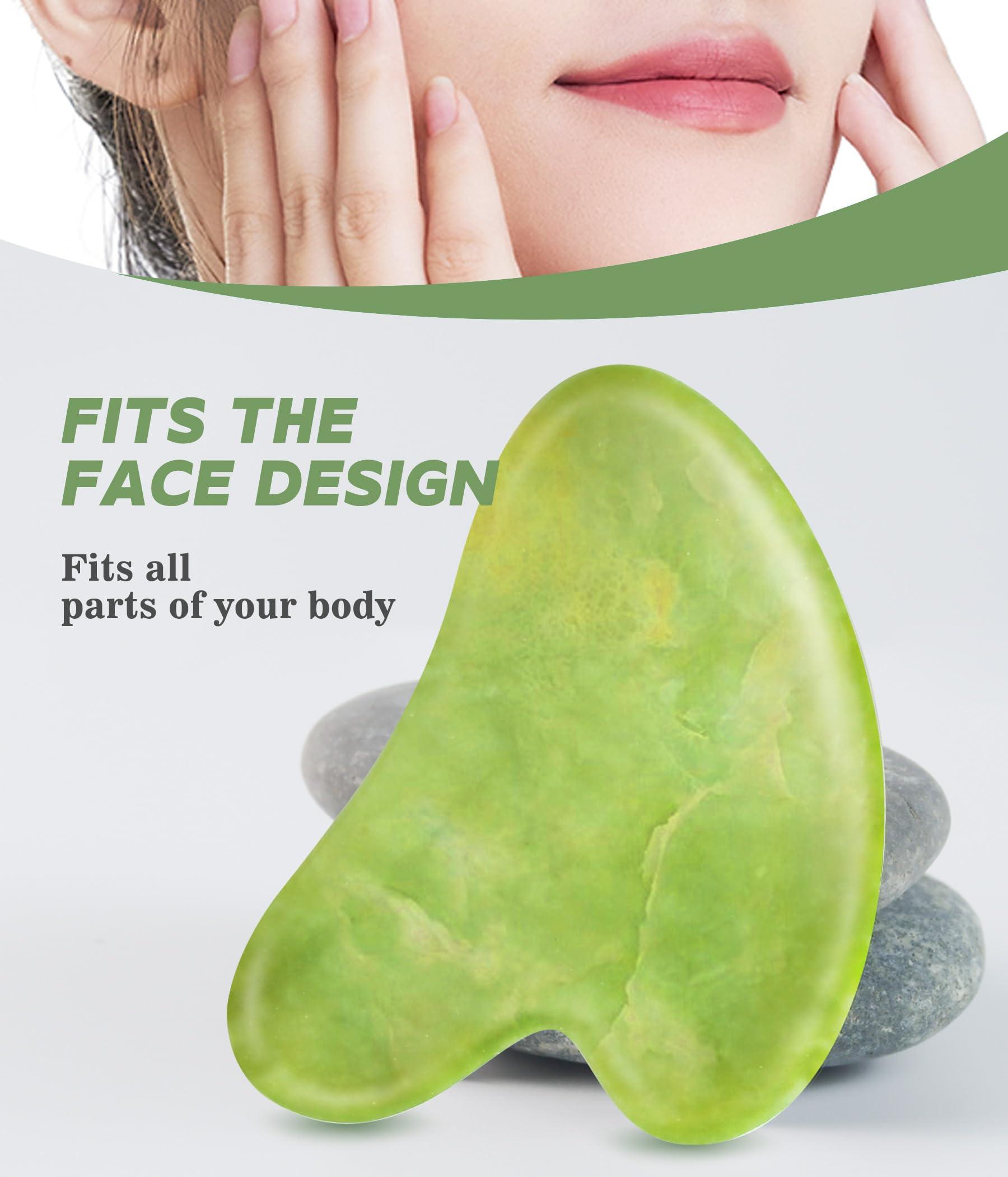 Boncun Jade Gua Sha Facial Tools Guasha Tool for Face Massager Stones Gua Sha Stone Skincare Tools Facial Massager Tool Body Face Massage Tools Sculpting (Green)