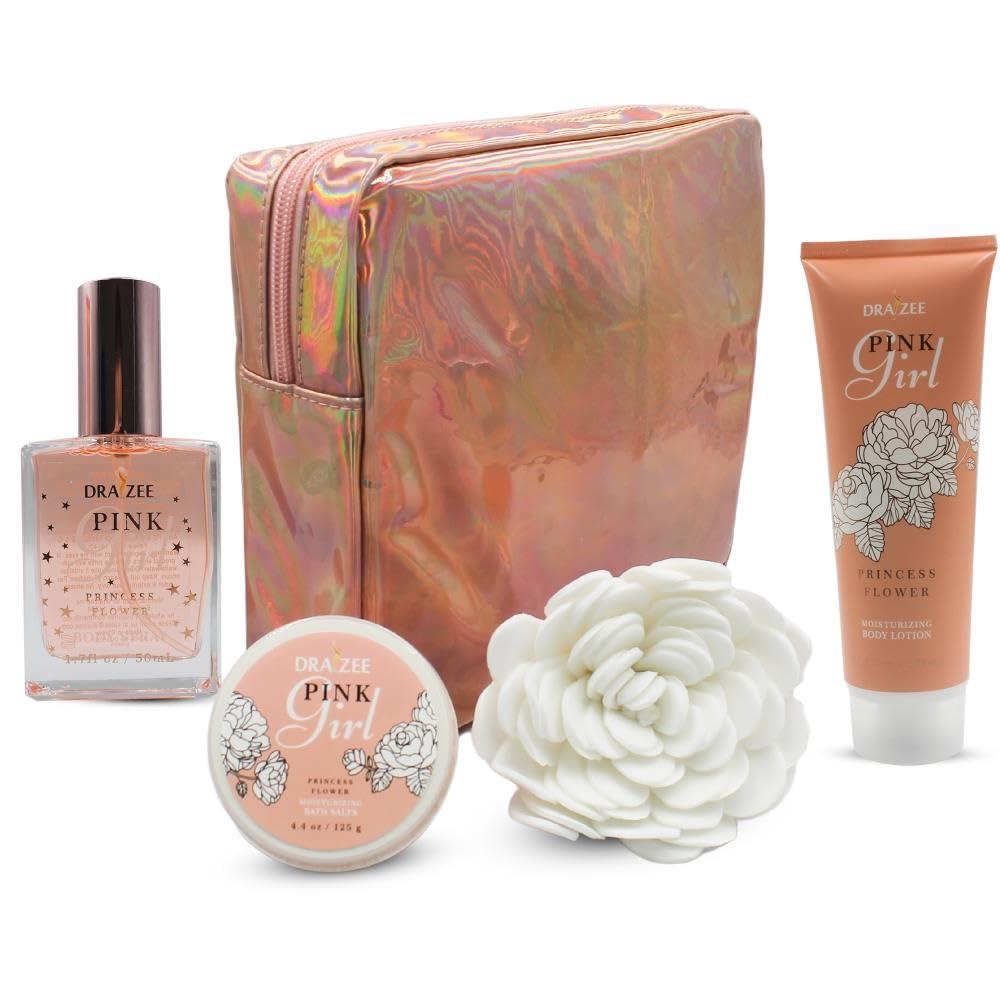 Draizee Draizee Mothers Day Gifts for Mom - Spa Gift Baskets for Women-5 Pcs Princess Flower Scented Bath and Body Spa Set-Self Care Package for Women, Present for Mom-Bath Basket-Body Care Set for Girlfriend