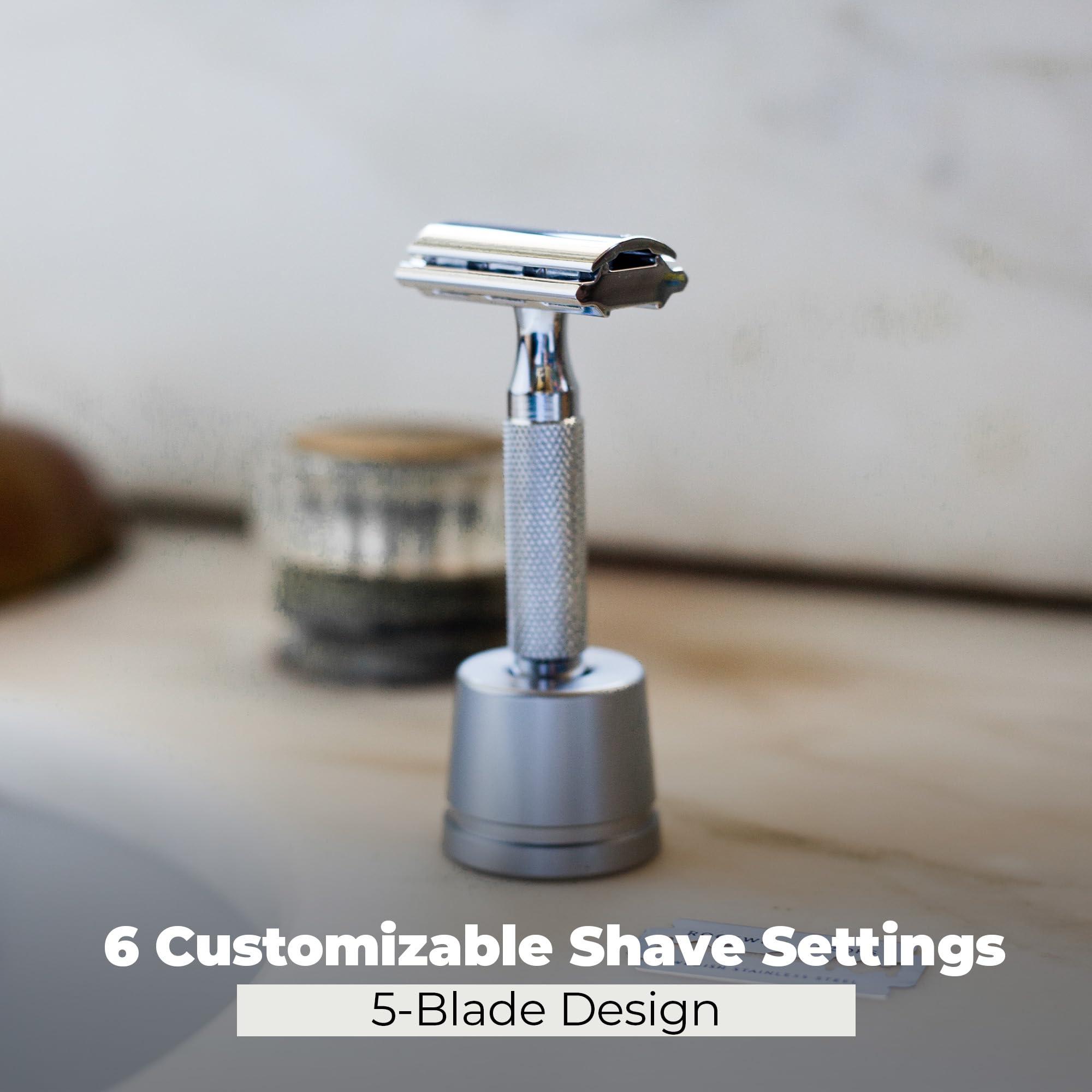 ROCKWELL RAZORS ROCKWELL RAZORS 2C White Chrome Double Edge Safety Razor With Adjustable Shave Settings and 5 Fully Recyclable Razor Blades. Reusable Safety Razors for Men and Women.