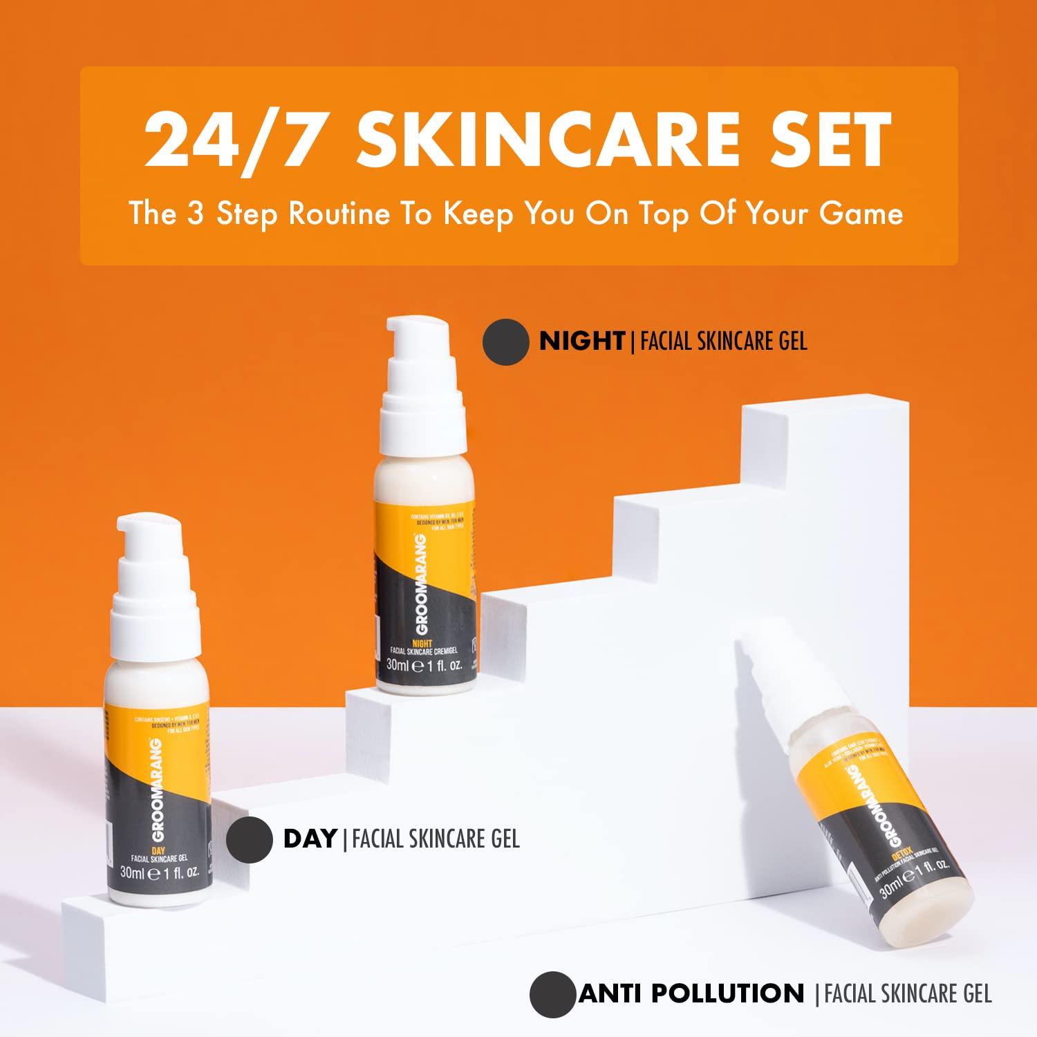 Groomarang Mens Moisturiser Gift Set GROOMARANG 24/7 Mens Skincare Gift Set x3 Vitamin Enriched Moisturising Creams for 24/7 Protection - Day, Night & Detox With Ginseng, Aloe Vera & Collagen