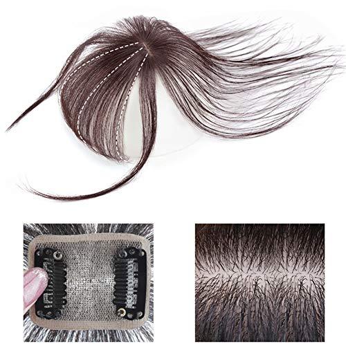 Drasawee Drasawee Clip in Bangs Hair Extensions Human Hair Bangs Clip in Fringe Bangs Handmade Air Bangs with Temple for Women One-piece Hairpiece (Dark Brown)