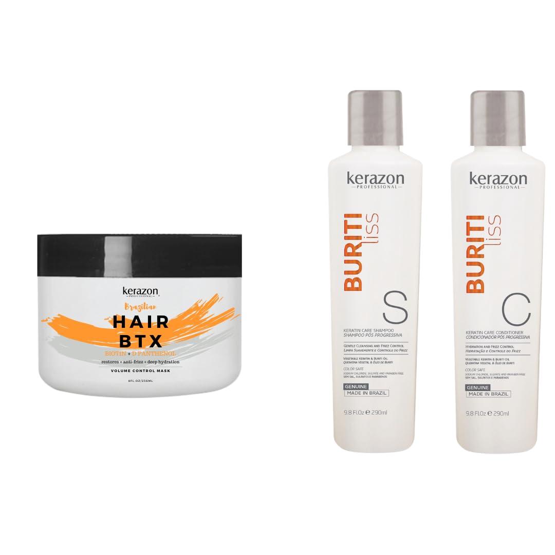 Kerazon Professional KERAZON Brazilian Hair Botox Treatment For All Hair Types + Sulfate Free and Sodium Free Shampoo & Conditioner KIT