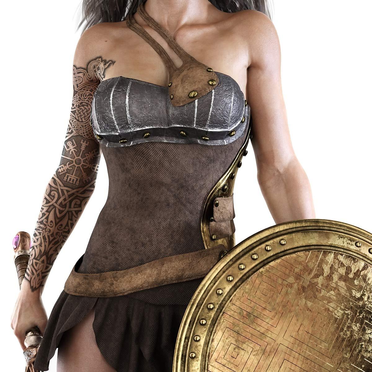 Tatodays Tatodays temporary tattoo full arm stick on body art viking icelandic medieval celtic transfer for women and men cosplay halloween adult aegishjalmur temp tattoo tree of life wolfs fancy dress