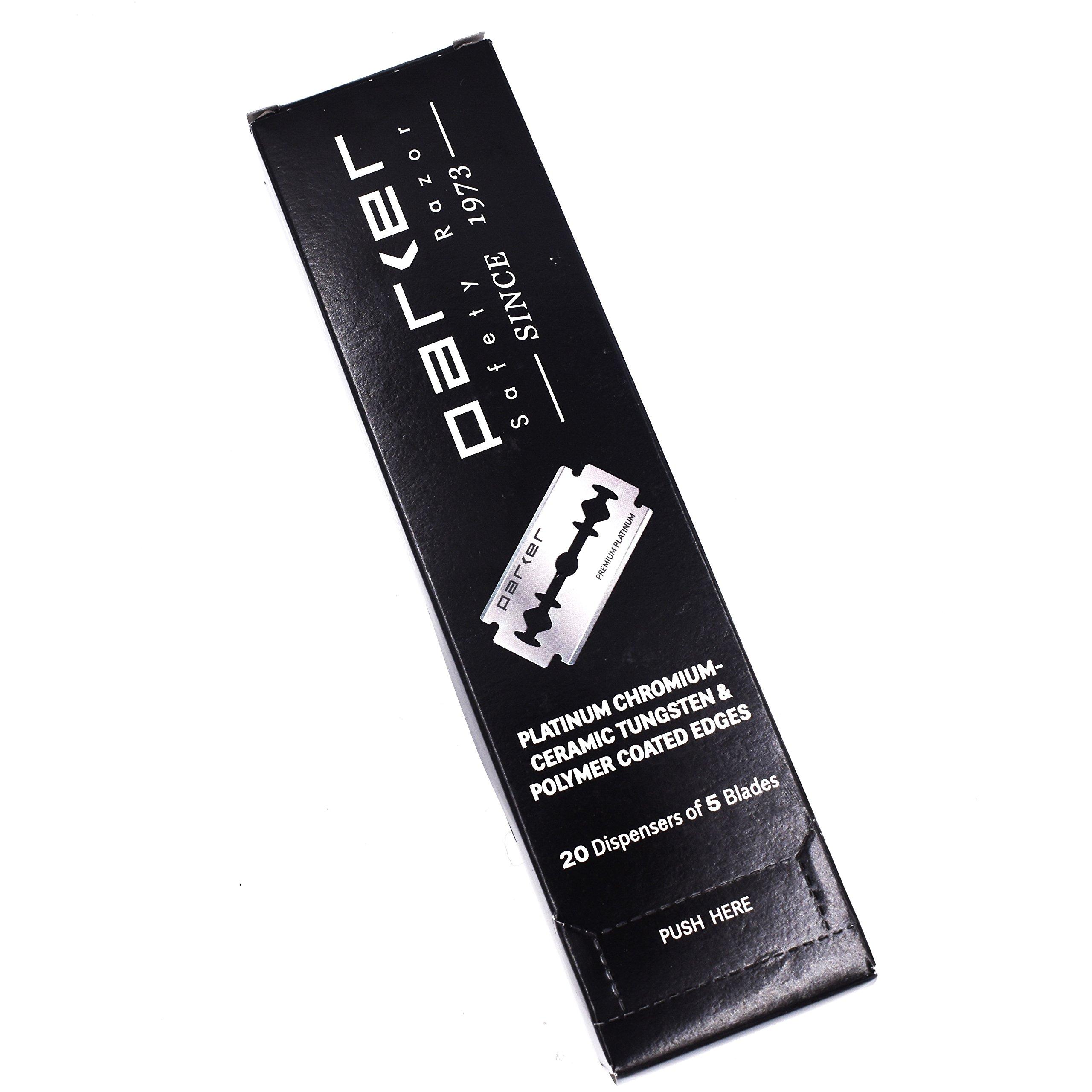 Parker Safety Razor Parker 100 Count, Parker Double Edge Safety Razor Blades, Premium Platinum Stainless Steel Razor Blades with PTFE, Tungsten and Chromium Coated Edges for Smooth, and Comfortable Shaves