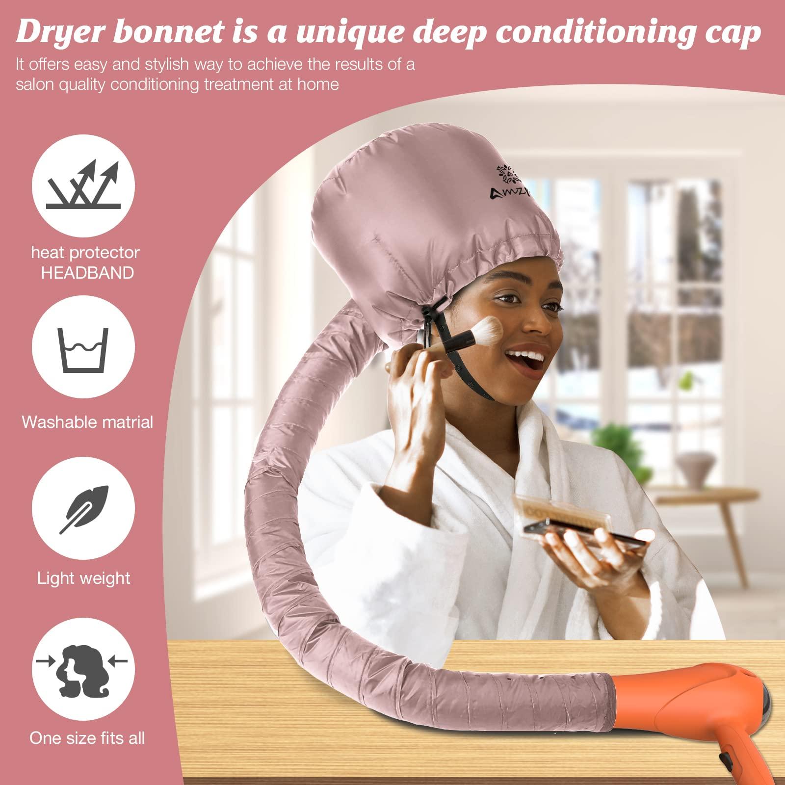 Amzpic Bonnet Hood Hair Dryer Attachment - Soft, Adjustable Extra Large Bonnet Hair Dryer for Speeds Up Drying Time at Home, Easy to Use for Styling, Curling and Deep Conditioning (Pink)