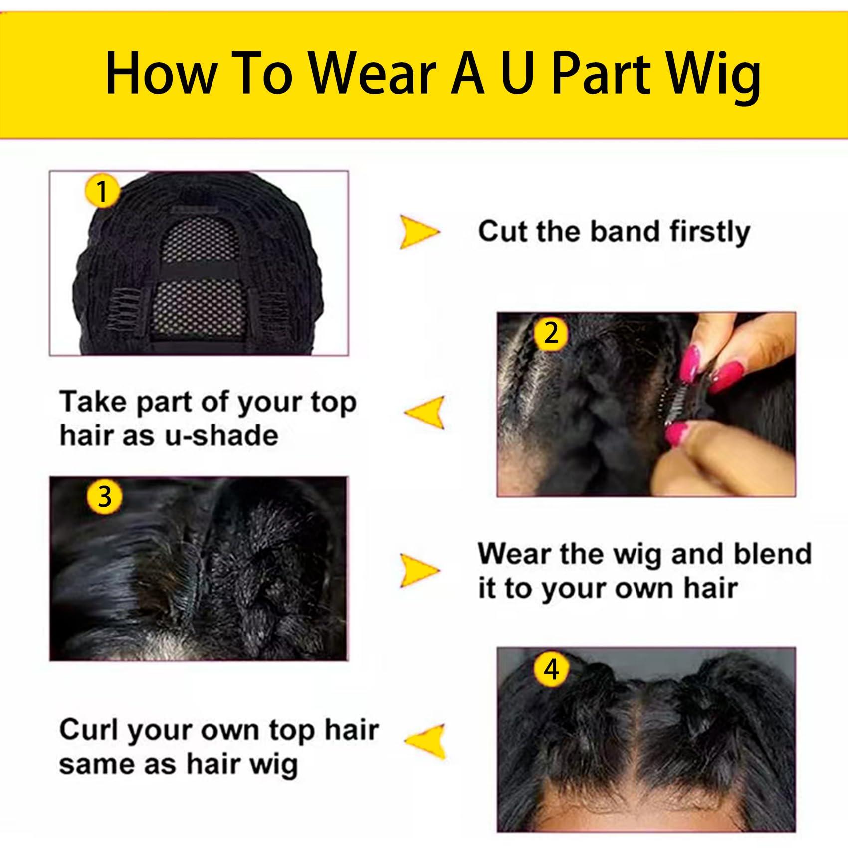 beautkol U Part Human Hair Wig Body Wave Brazilian Virgin Hair Glueless Wigs Human Hair 180% density U Part Wig for Black Women Clip In U Part Wig Human Hair Upart half wig Natural Black Color 28 inch