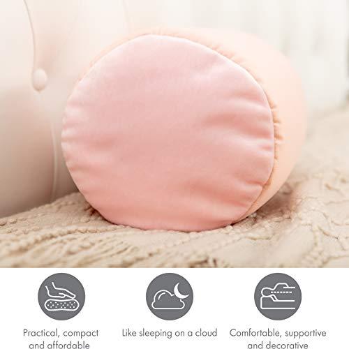 PILLOWY Microbead Bolster Neck Roll Pillow, Gently On Body, Head, Neck & Shoulders No Pain Rest, Relax Sleep - Silky Feel Prevent Wrinkles & Hair Breakage - Lightweight Cylinder Tube, 14" x 8", Cream Peach